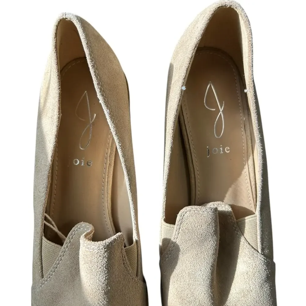 Joie‎ Wevenly Suede Block Heel Loafers Tan Minimalist Square Toe Slip-On Shoes